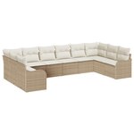 Ensemble de Canapé de Jardin 10 Pièces avec Coussins Rattan Poly Beige