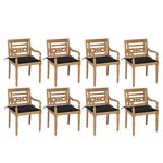 vidaXL Chaises Batavia avec coussins lot de 8 Bois de teck solide