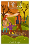 Carte FAMILLE avec Enveloppe - Affichette Mini Poster Format 17x11 5cm Style Rétro Vintage Illustration Graphique - Le plaisir d'être ensemble Moments Partagés Parents Enfant Automne