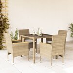 vidaXL Ensemble à manger de jardin et coussins 5 Pièces beige rotin verre