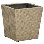 vidaXL Table à thé Beige 41 5x41 5x44cm Résine tressée et verre trempé