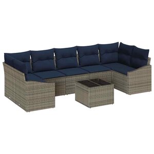 vidaXL Ensemble de canapé de jardin avec coussin 8 Pièces Gris et marine