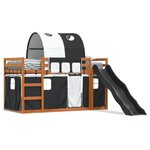 vidaXL Lit superposé avec toboggan et rideaux blanc et noir 90x200 cm