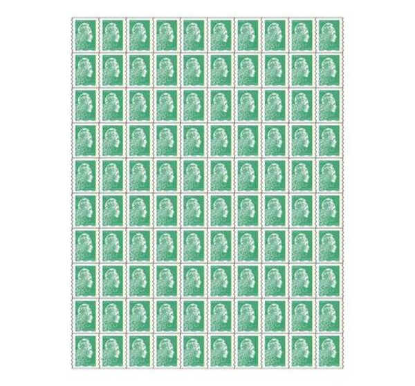 Feuille 100 timbres Marianne l'engagée - Lettre verte - Vert