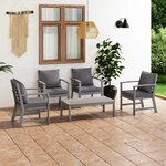 vidaXL Salon de jardin 5 Pièces avec coussin Bois d'acacia solide Gris