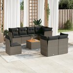 vidaXL Salon de jardin 9 Pièces avec coussins gris résine tressée