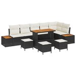 Canapés de Jardin 10 Pièces avec Coussins Noir Poly Rattan Acacia
