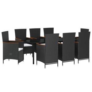 vidaXL Ensemble à manger de jardin avec coussins 9 Pièces noir