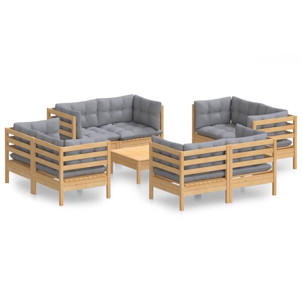 vidaXL Salon de jardin 9 Pièces avec coussins gris bois de pin