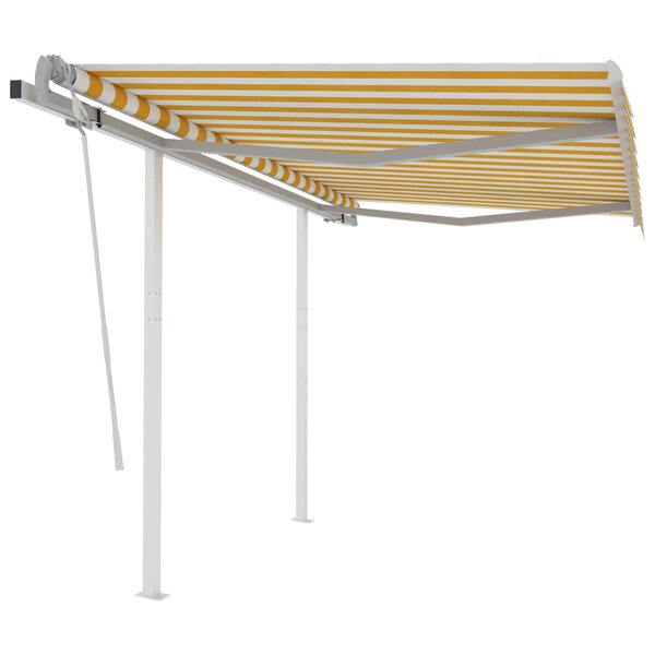 vidaXL Auvent manuel rétractable avec poteaux 3x2 5 m Jaune et blanc