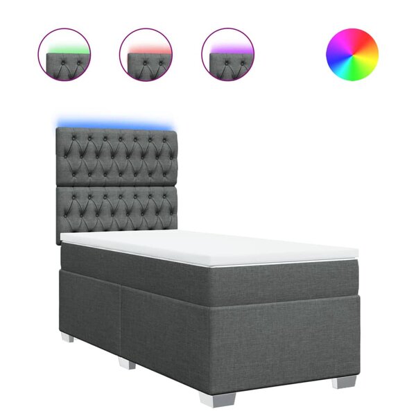 vidaXL Sommier à lattes de lit avec matelas Gris foncé 90x200 cm Tissu
