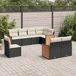vidaXL Salon de jardin 8 Pièces avec coussins noir résine tressée