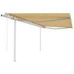 vidaXL Auvent rétractable automatique et poteaux 4 5x3m Jaune et blanc