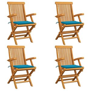 vidaXL Chaises de jardin et coussins bleu lot de 4 Bois de teck massif
