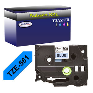 Ruban d'étiquettes laminées générique Brother Tze-561 pour étiqueteuses P-touch - Texte noir sur fond bleu