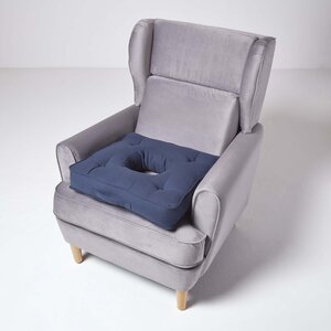 Coussin bouée en velours de coton - Bleu marine - HOMESCAPES