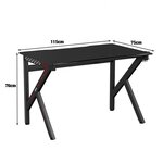 Bureau gamer table informatique 115 x 75 x 76 cm avec porte-gobelet stable k cadre en acier robuste noir 20_0005672