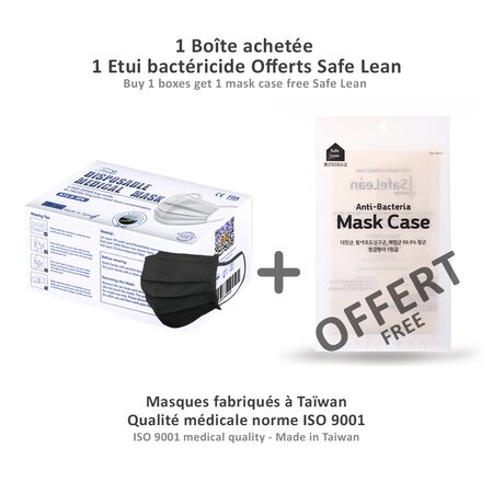 Masque chirurgical noir 3 plis - Haute filtration - Protection Covid