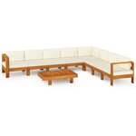 vidaXL Salon de jardin 9 Pièces avec coussins blanc crème Bois d'acacia