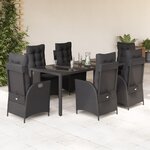 vidaXL Ensemble à manger de jardin coussins 7Pièces Noir Résine tressée