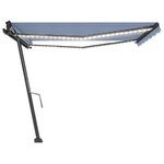 vidaXL Auvent manuel rétractable avec LED 450x350 cm Bleu et blanc