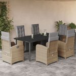 vidaXL Ensemble à manger de jardin et coussins 7 Pièces beige poly rotin