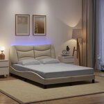 vidaXL Cadre de lit avec lumières LED crème 140x200 cm tissu