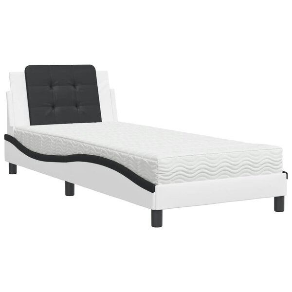 vidaXL Lit avec matelas blanc et noir 90x200 cm similicuir