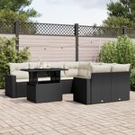 vidaXL Salon de jardin 9 Pièces avec coussins noir résine tressée