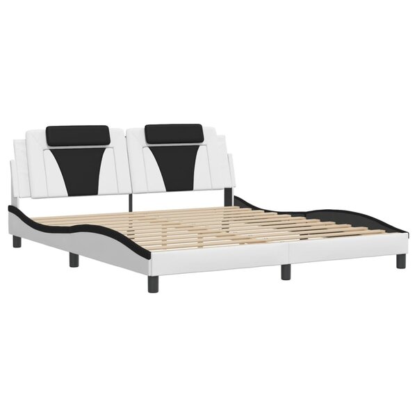 vidaXL Cadre de lit et tête de lit blanc et noir 180x200 cm similicuir