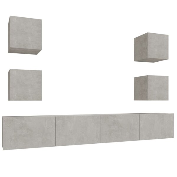 vidaXL Ensemble de meubles TV 6 Pièces Gris béton Bois d'ingénierie