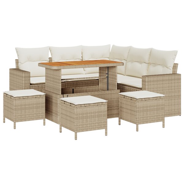 Ensemble de Canapé de Jardin 9 pièces avec Coussins Beige Poly Rotin Acacia vidaXL