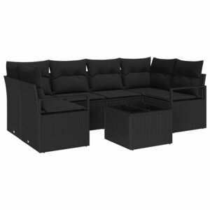 vidaXL Ensemble de Canapés 7 Pièces Noir polyrotin