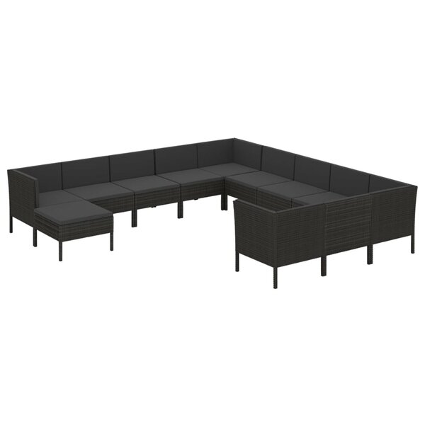 vidaXL Salon de jardin 12 Pièces avec coussins résine tressée noir