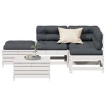 vidaXL Salon de jardin 5 Pièces avec coussins blanc bois massif de pin