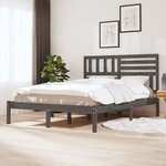 vidaXL Cadre de lit Gris 150x200 cm Bois de pin massif Très grand