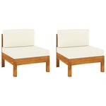 vidaXL Canapés centraux 2 Pièces avec coussins blanc crème Acacia solide