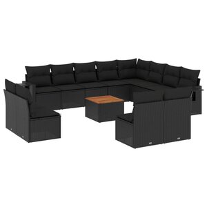 vidaXL Salon de jardin avec coussins 13 Pièces noir résine tressée