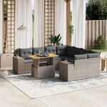 vidaXL Salon de jardin 9 Pièces avec coussins gris résine tressée
