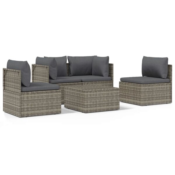 vidaXL Salon de jardin 5 Pièces avec coussins Gris Résine tressée