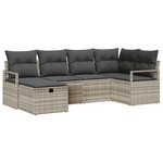 Ensemble de canapé de jardin 6 pièces avec coussins gris clair en rattan poly
