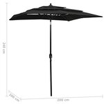 vidaXL Parasol à 3 niveaux avec mât en aluminium Noir 2x2 m