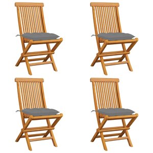 vidaXL Chaises de jardin et coussins gris lot de 4 Bois de teck massif