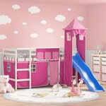 vidaXL Lit mezzanine enfants avec tour rose 90x190 cm bois pin massif