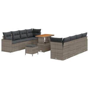 vidaXL Ensemble de canapé de jardin avec coussin 12 Pièces Gris polyrotin