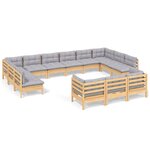 vidaXL Salon de jardin 13 Pièces avec coussins gris bois de pin