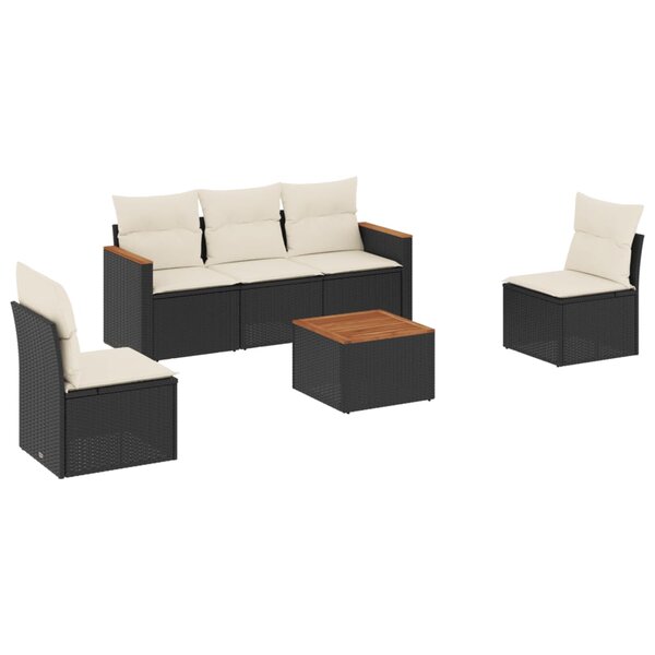 vidaXL Salon de jardin 6 Pièces avec coussins noir résine tressée