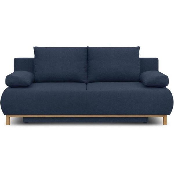 Banquette convertible 3 places MIKA - Tissu bleu foncé - Coffre de rangement - 192 x 84 x 93 cm