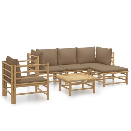 vidaXL Salon de jardin 6 Pièces avec coussins taupe bambou