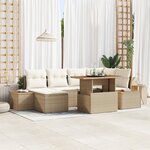 vidaXL Ensemble de salle à manger de jardin 7 pièces avec coussins en beige en poly rotin et acacia